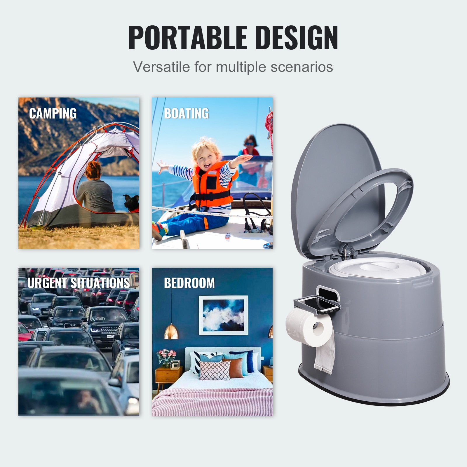 Portable Camping Toilet With Detachable Bucket And Dual Lids_voghion.com